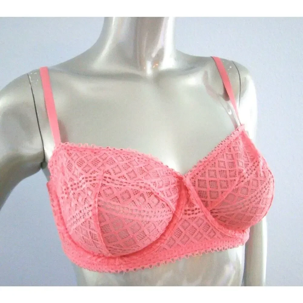 Victoria's Secret Unlined Pink Crochet Lace Balconet Balconette Bra